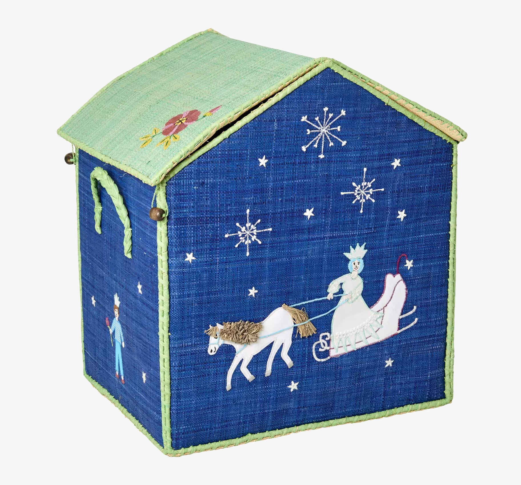 Bild av elegant husformad förvaringskorg i vintertema