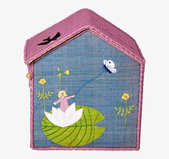 Bild av charmig husformad förvaringskorg med motiv