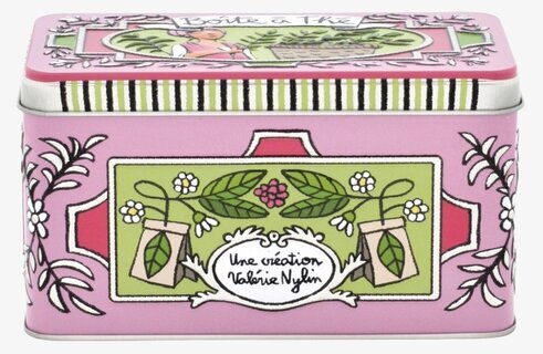 Plåtburk Tepåsar Rosa från Derriére la porte med blommönster