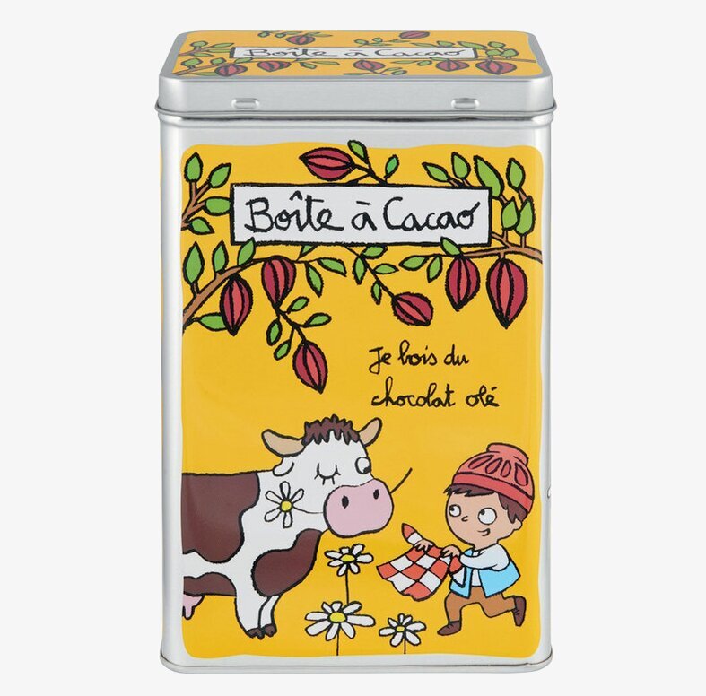 Plåtburk Kakao från Derriére la porte med färgglada motiv