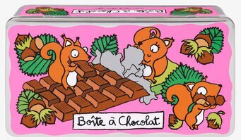 Plåtburk Choklad rosa från Derriére la porte med ekorrar