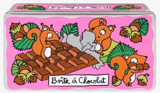 Plåtburk Choklad rosa från Derriére la porte med ekorrar