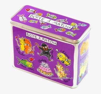 Plåtburk Kattsaker lila från Derriére la porte med katter