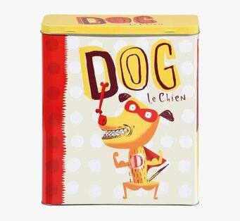 Plåtburk Hundsaker gul/röd från Derriére la porte