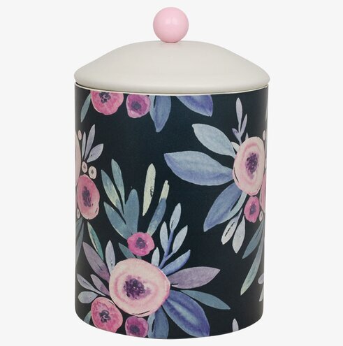 Plåtburk Blommor Svart från Strömshaga med blommönster