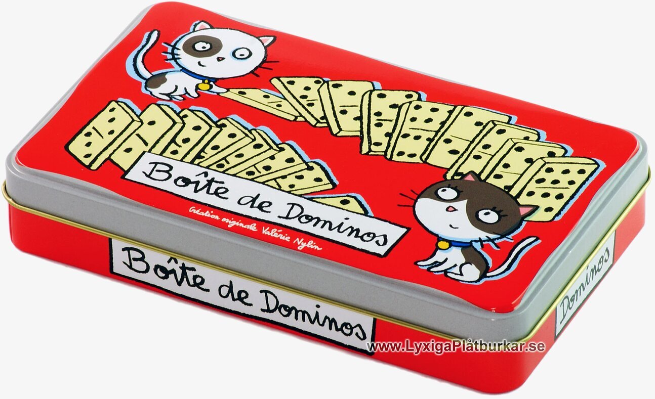 Plåtburk Domino röd från Derriére la porte med katter