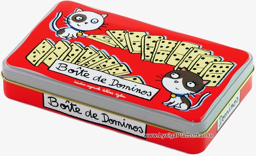 Plåtburk Domino röd från Derriére la porte med katter