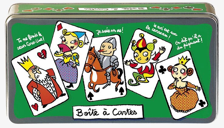 Spelkort grön från Derriére la porte i en metallåda