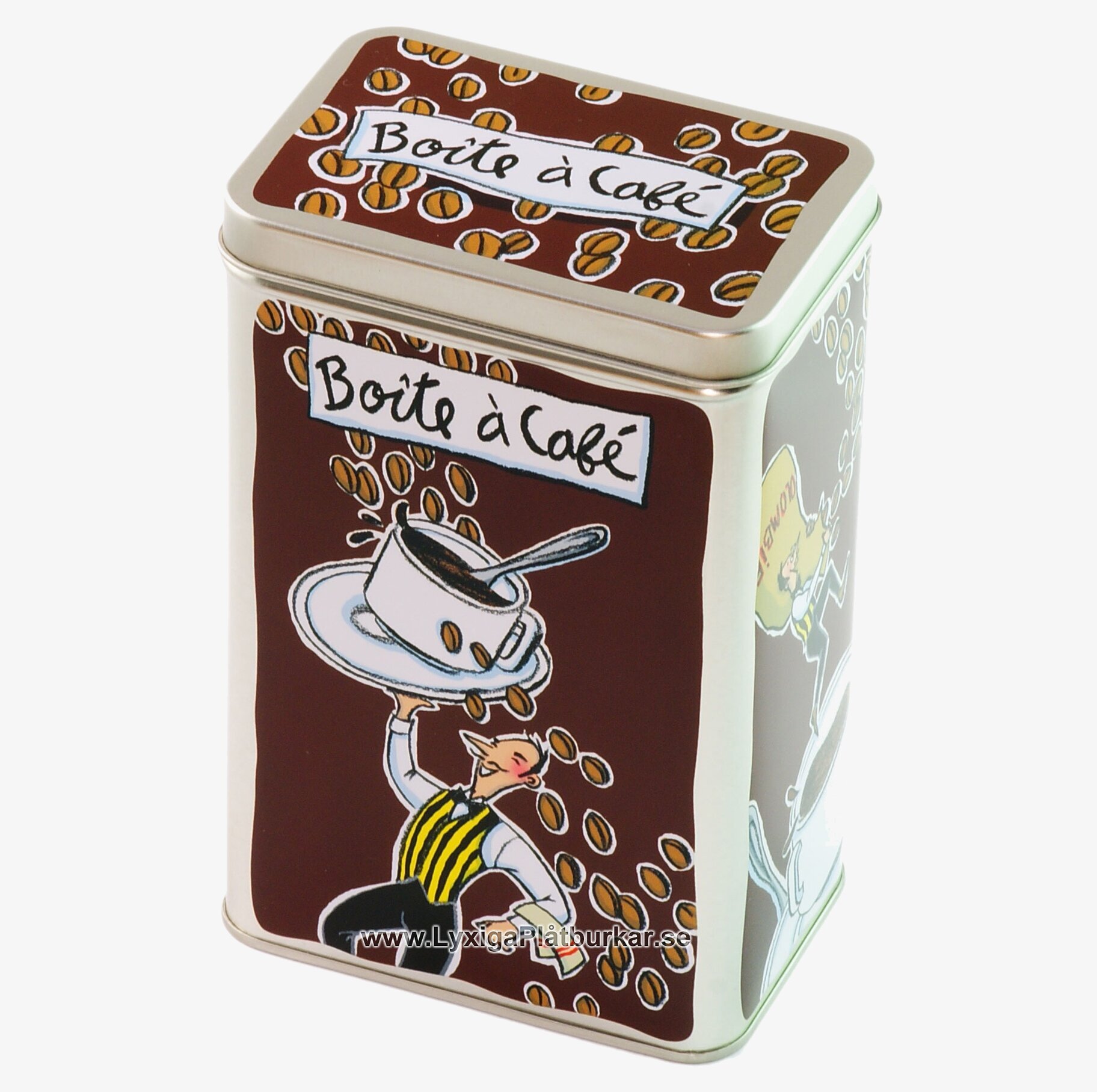 Plåtburk Kaffe brun från Derriére la porte med illustrationer