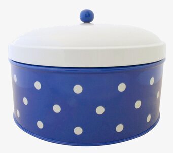 Plåtburk Prick Bred Blå/Vit från Strömshaga med vita prickar