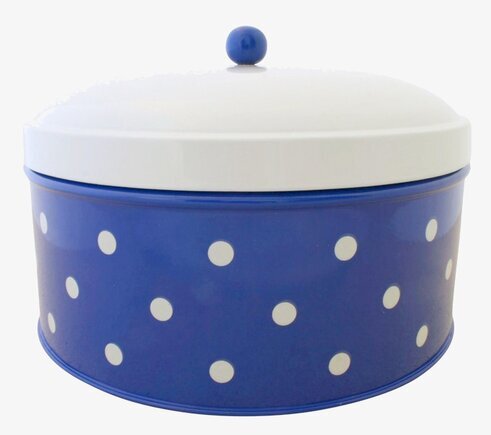 Plåtburk Prick Bred Blå/Vit från Strömshaga med vita prickar