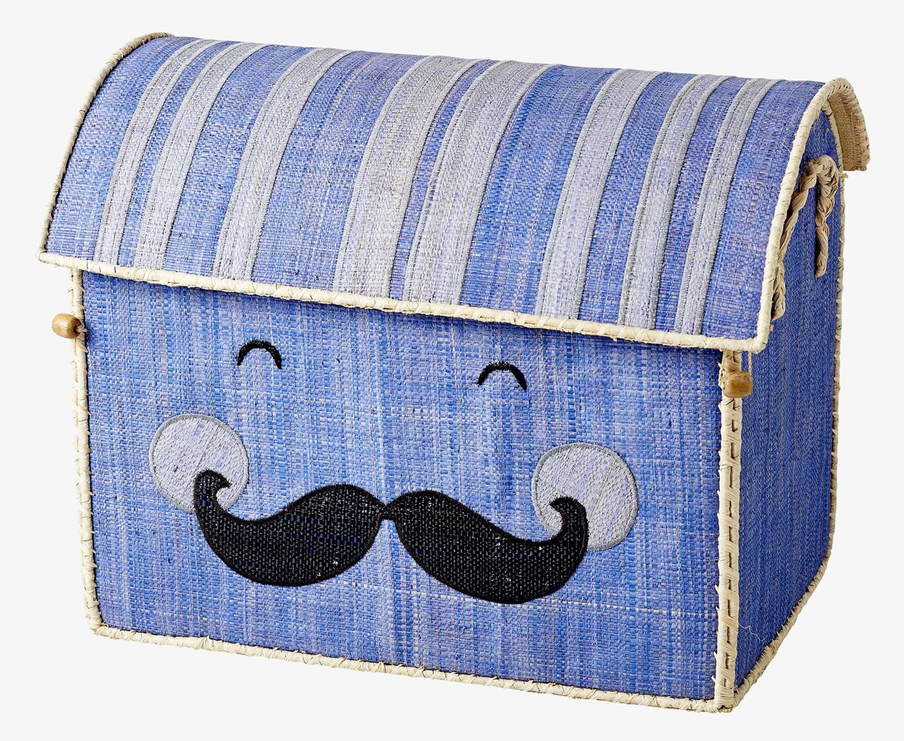 Bild av rektangulär blå förvaringskorg med mustasch