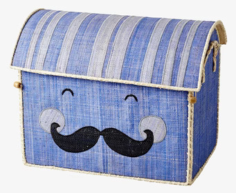 Bild av rektangulär blå förvaringskorg med mustasch