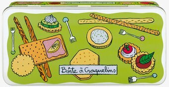 Plåtburk Kex Grön från Derriére la porte med kexillustrationer