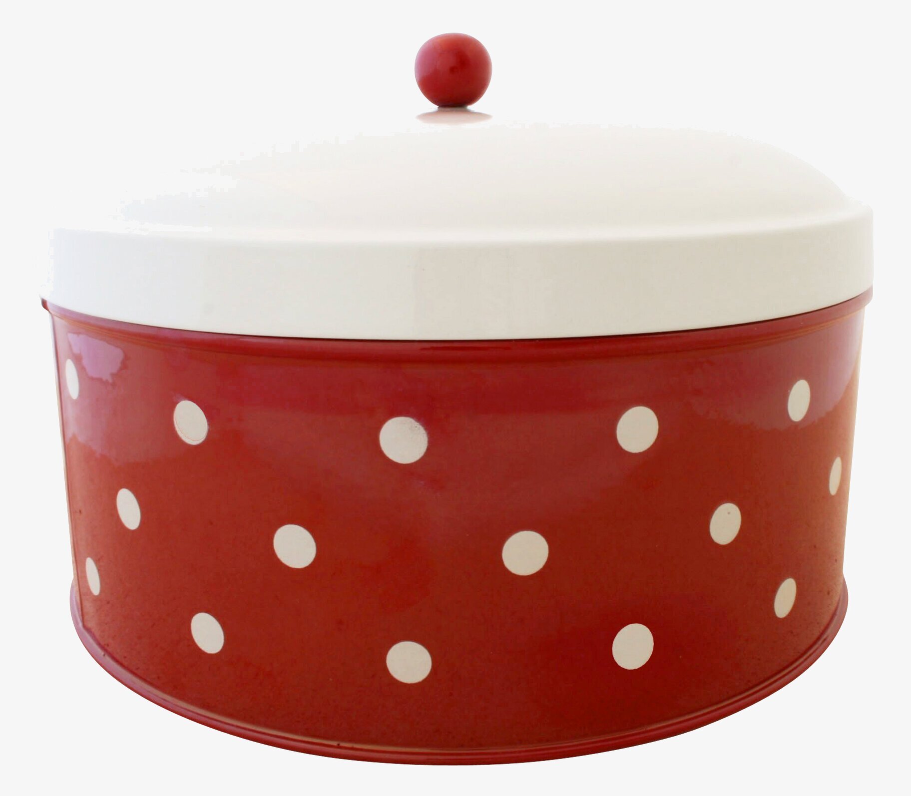 Plåtburk Prick Bred Röd/Vit från Strömshaga med vita prickar