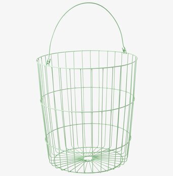Bild av en pastellgrön trådkorg med stilren design