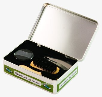 Plåtburk Skovård från Derriére la porte med skovårdsprodukter