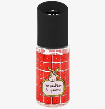 Foto av unik kryddkvarn med lekfull design och glasdetaljer