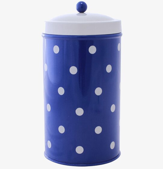 Plåtburk Prick Mellan Blå/Vit från Strömshaga i retrostil