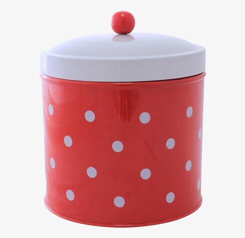 Plåtburk Prick Rund Stor Röd/Vit från Strömshaga i kök