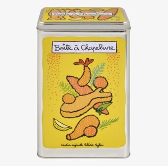 Plåtburk Ströbröd från Derriére la porte med gul etikett