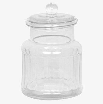 Bild av liten glasburk med räfflad design och lock