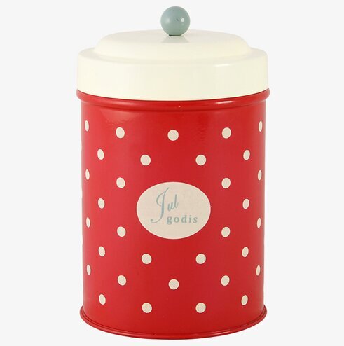 Plåtburk Betty Julgodis från Strömshaga med rödvit design