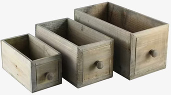 Bild av tre eleganta trälådor för stilren förvaring